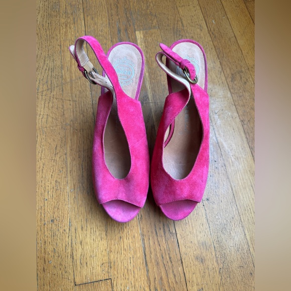 Jeffrey Campbell Pink Suede Peep Toe Heels w Wooden Heels - Picture 4 of 10